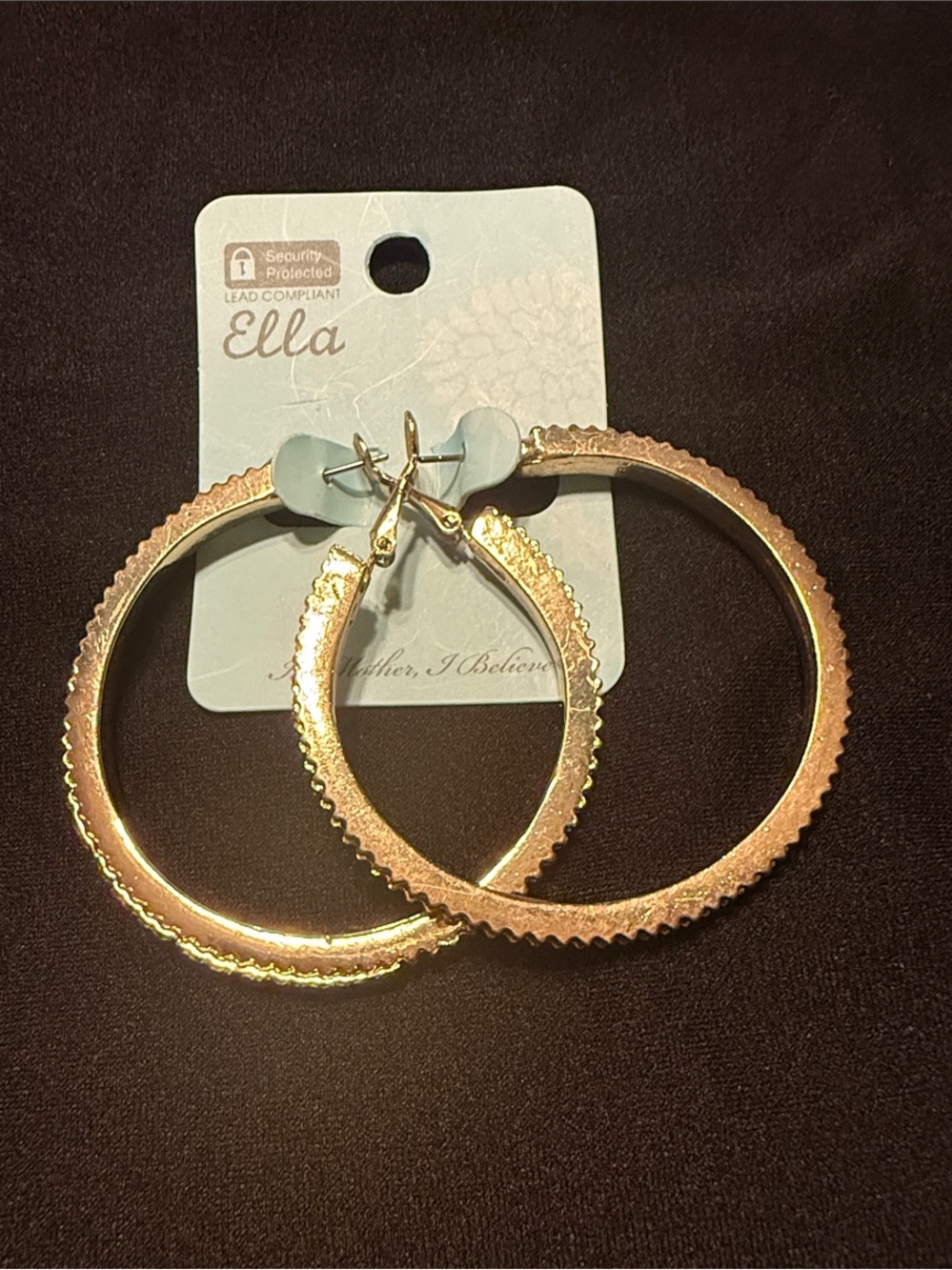 Ella Gold Plated Scalloped Edge Hoop Earrings with Bluish Green Center